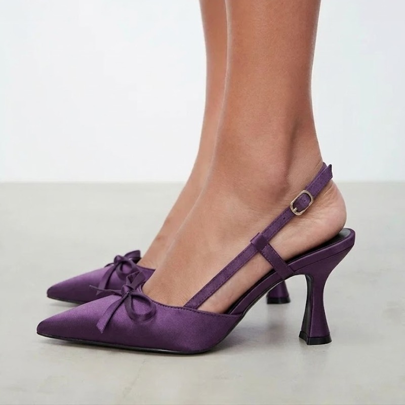 Slip Dress Satin - Women's Elegant Purple Satin Pointed Toe