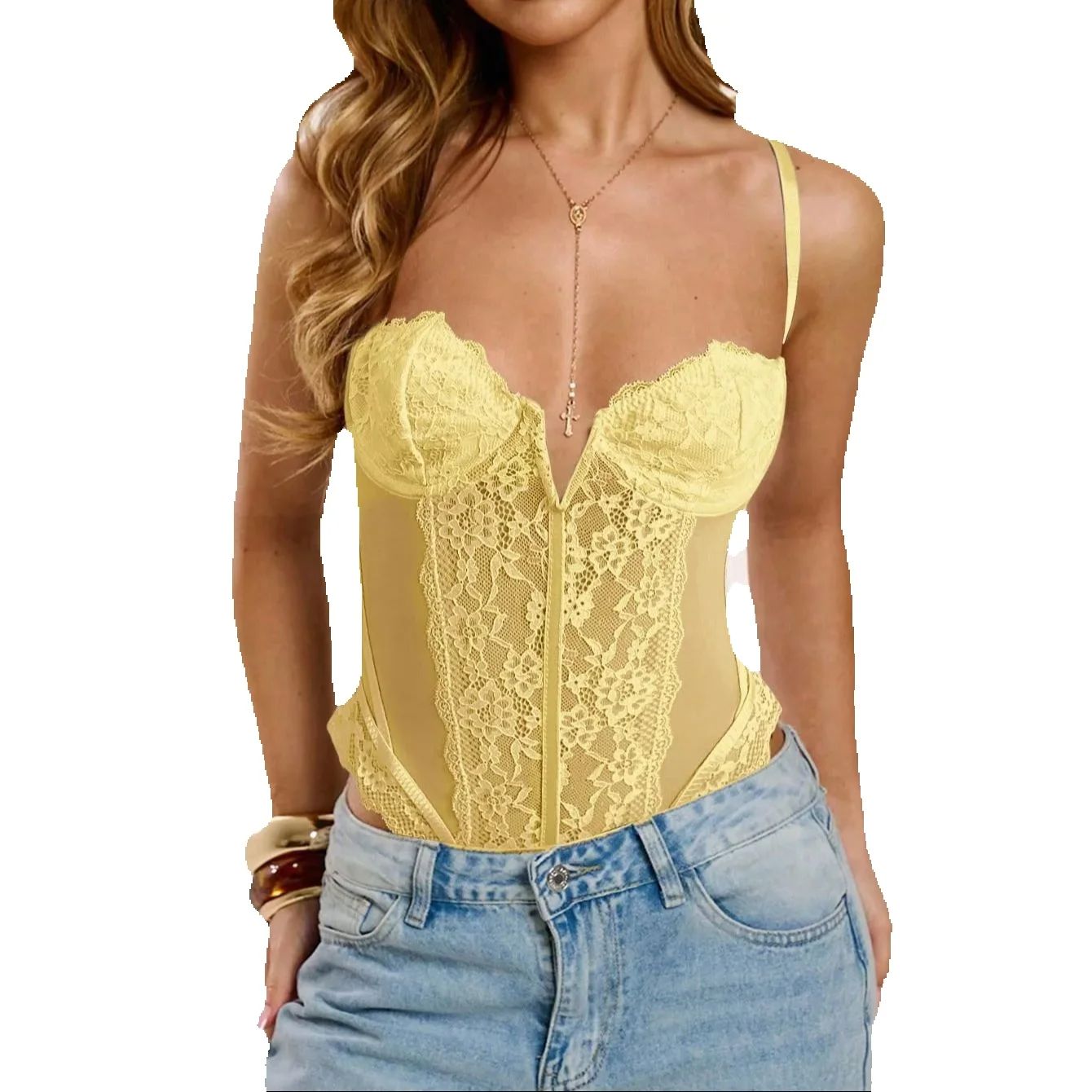 Cami Top Lace - Sleeveless Lace Mesh Bodysuit Women Slim