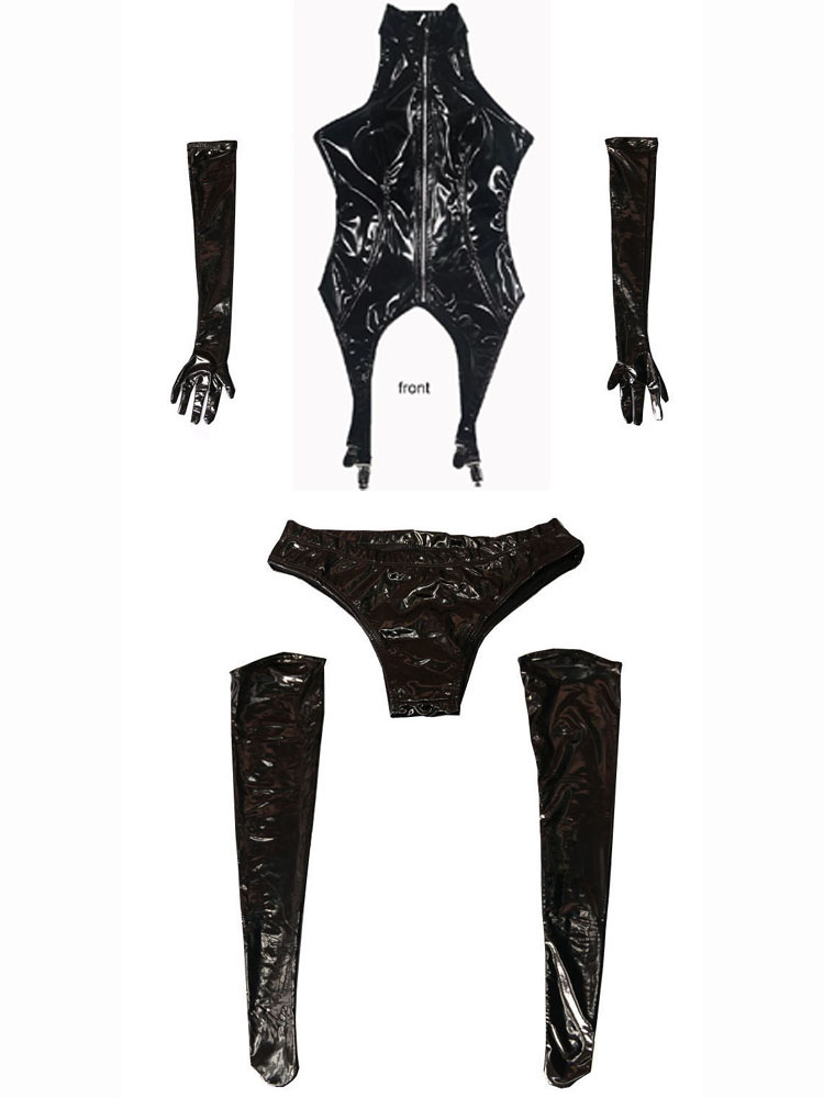 4PCS/SET Wet Look PVC Catsuit  - огляд і ціна Garter Belt Set