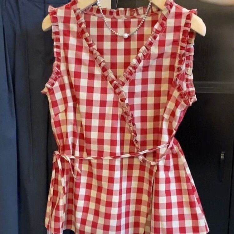 Retro Red Plaid Sleeveless Ves - огляд і ціна Corset Waist Cinch