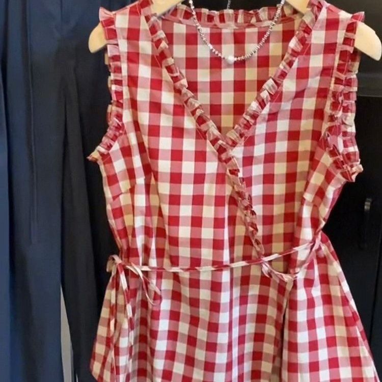 Retro Red Plaid Sleeveless Ves - огляд і ціна Corset Waist Cinch