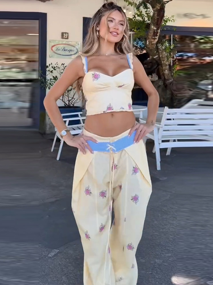 Y2K Floral Printed 2 Pcs Set S - огляд і ціна Cami Top Lace